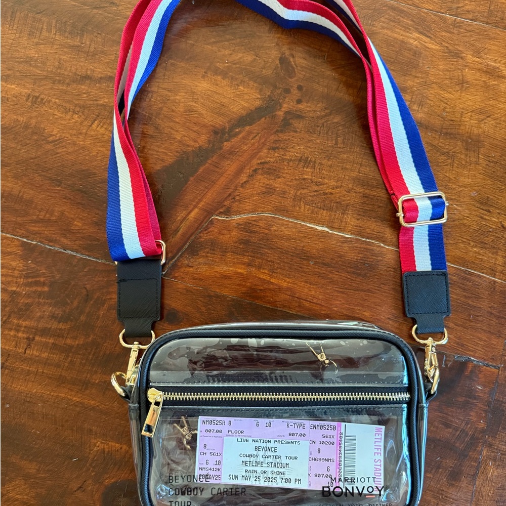 Beyoncé Cowboy Carter Clear Stadium Crossbody Bag- Red, White, and Blue Strap